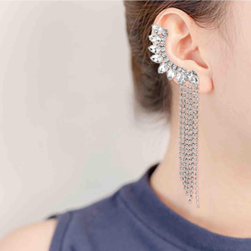 Zircon Pave Metal Ear Cuff Wrap Clip Stud Earring Climber Top Ear Clip